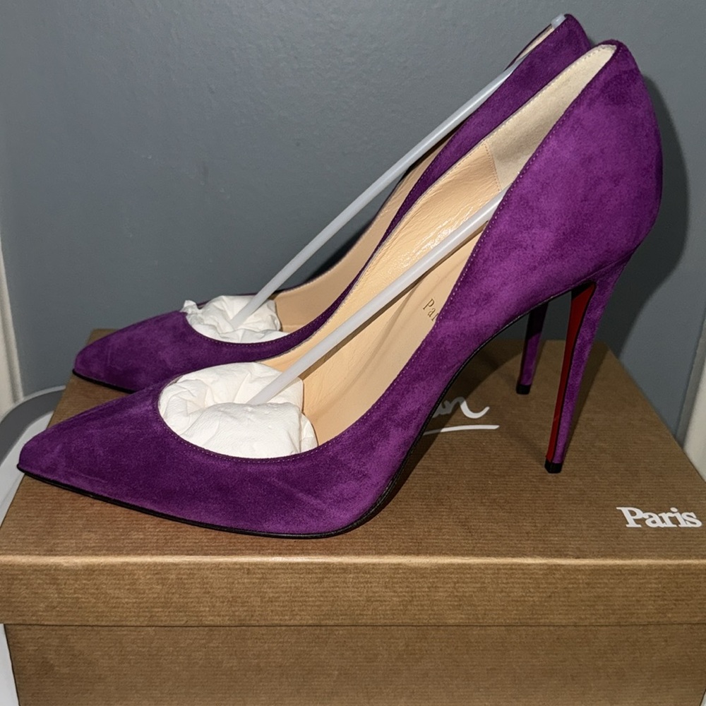 NEVER WORN OUTSIDE Christian Louboutin Purple Suede Pigalle Follies 100mm Pumps - Picture 4 of 9